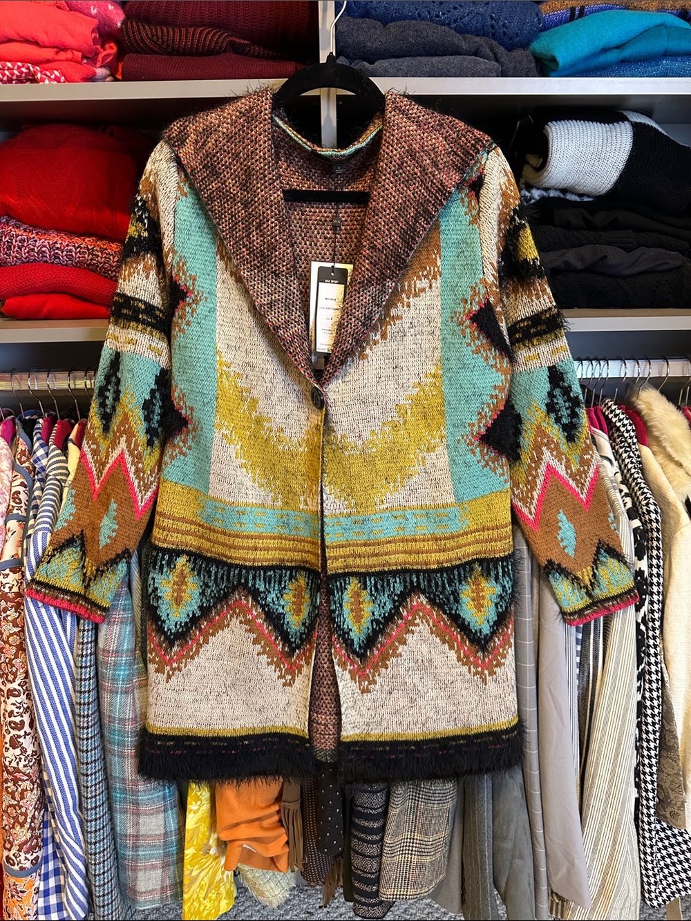 Max Sport multicolored print long sleeve hooded cardigan sweater size S NWT